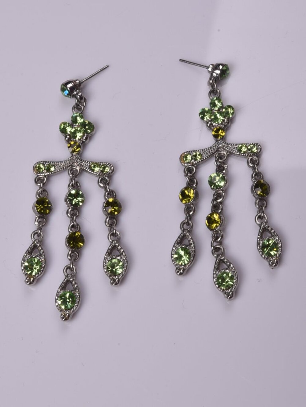 Vintage 2000s Lime Green Rhinestone Chandelier Dangle Earrings Grunge Fairy